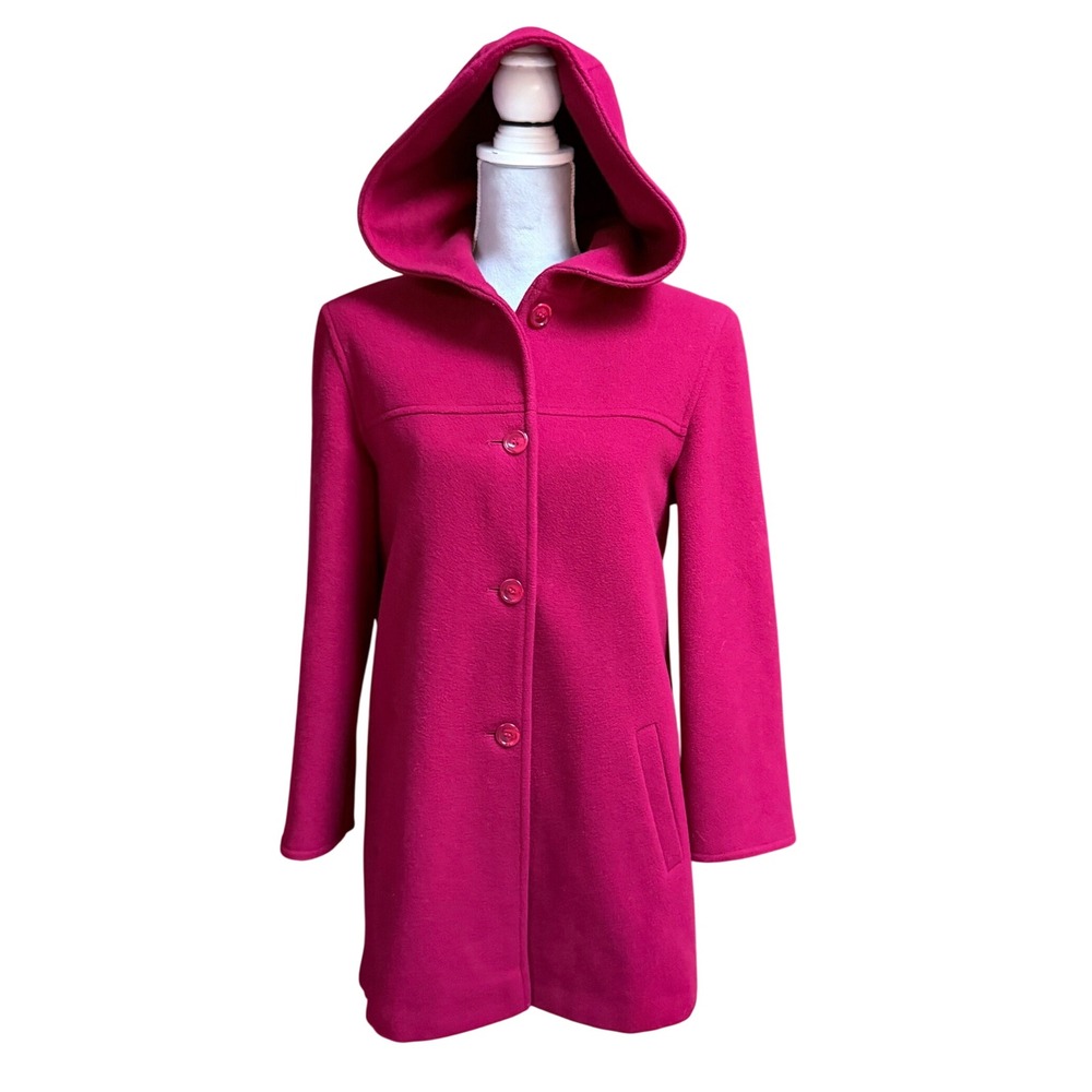J. Percy Cherry Red 100% Merino Wool Hooded Coat Made in USA Women M Vintage
